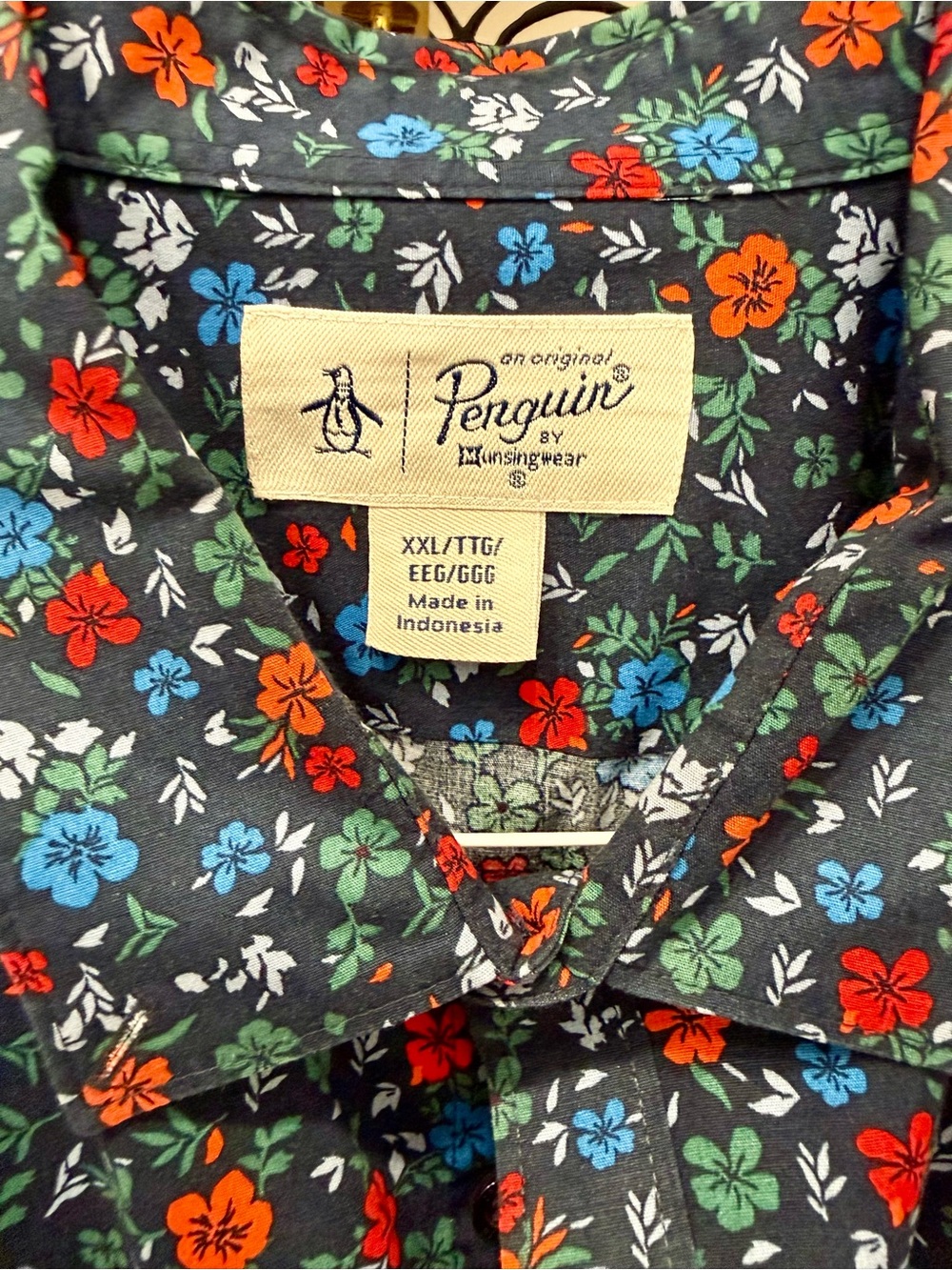 Original Penguin Navy Floral Button-Down Shirt with Red & Blue Flowers - Picture 3 of 4